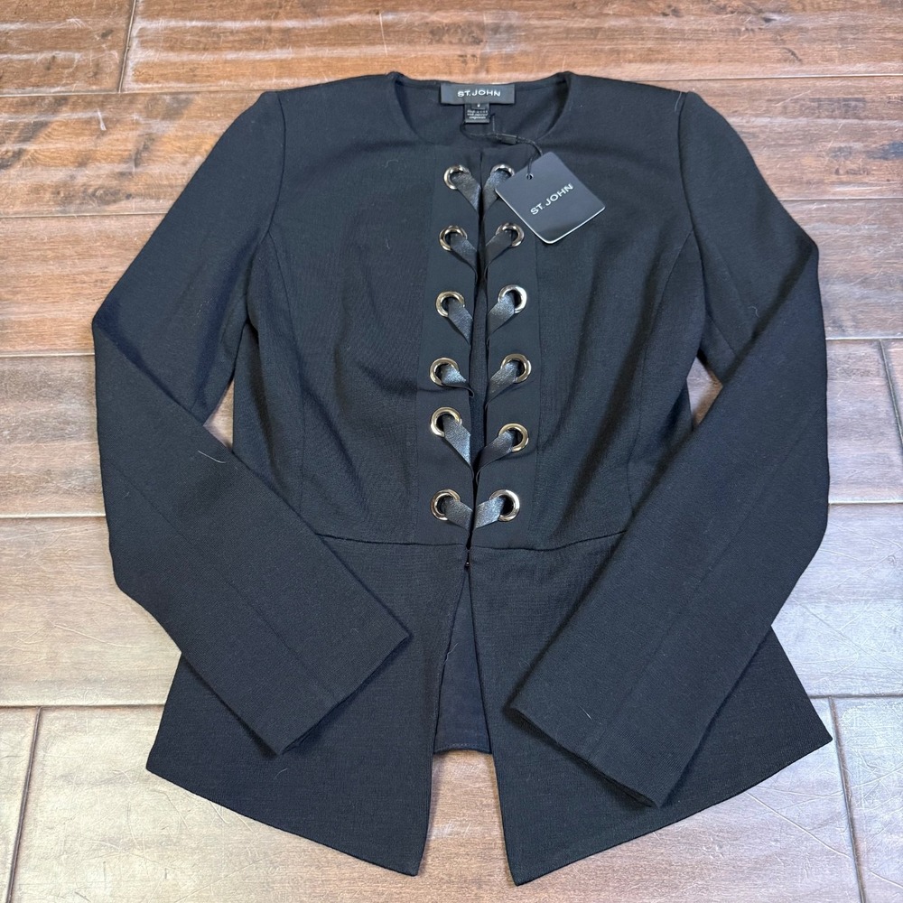 St. John Contemporary‎ Jacket Ribbon Clasp Front | NWT | Black | Size 0